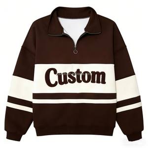 <span class=keywords><strong>Felpa</strong></span> Personalizzata con <span class=keywords><strong>Zip</strong></span> a 1/4 e Collo Alto, <span class=keywords><strong>Felpa</strong></span> con <span class=keywords><strong>Zip</strong></span> e Inserti a Contrasto <span class=keywords><strong>Oversize</strong></span> con Ricamo a Spugna da Donna Senza Cappuccio - Product Image 4