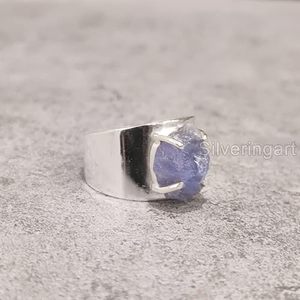 Bague pour femme en Tanzanite naturelle, pierre de naissance de décembre, large bande, bijoux faits à la main, argent sterling 925 - Product Image 2