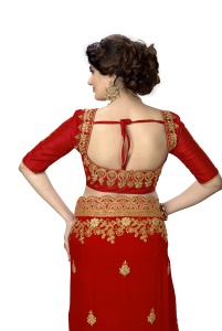 Trendmalls Sari décontracté en satin de soie brodé pour femme, pièce de chemisier non cousue (K810-Rouge), coupe classique pour mariage, toutes saisons - Product Image 5