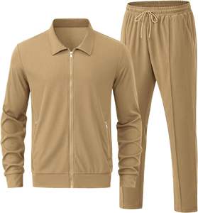 Chándal de gofre para hombre, conjunto de 2 piezas, chándal informal de manga larga con cremallera, conjuntos de chándal atléticos sólidos para correr - Product Image 1