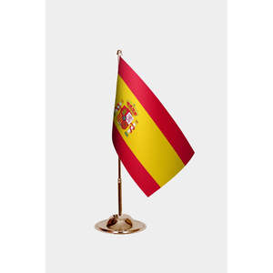 Spain Desk <b>Flags</b> Digital Printed Satin Plastic Polyester Pennant with Metal <b>Pole</b> - Product Image 2