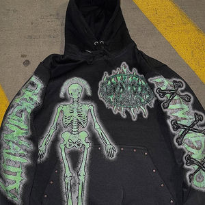 เสื้อฮู้ดซิปมีฮู้ดผ้าฟลีซหัวกะโหลกแนววินเทจขนาดใหญ่พิเศษแบบกำหนดเอง - Product Image 2