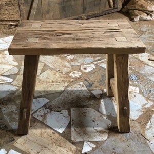 Taburete de Madera de Teca Reciclada Vintage, Asiento de Madera Maciza Rústico y Duradero para Restaurante, Cafetería, Resort, Hotel, Entrada, Almacén, Apartamento - Product Image 2