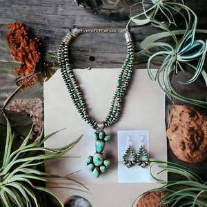 Bobby Johnson Sonoran Gold Turquoise Sterling Silver Cluster Necklace <b>Set</b> - Product Image 1
