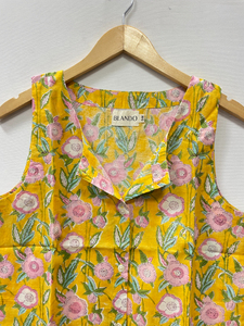 Camisetas sin mangas de algodón cortas con estampado floral y cuello en V para mujer, estilo japonés, look de verano, estampado en bloques, en stock, ecológicas - Product Image 6