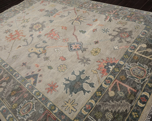 Alfombra de lana Vintage Oushak hecha a mano anudada a mano con patrón abstracto tamaño personalizable para sala de estar o comedor - Product Image 4