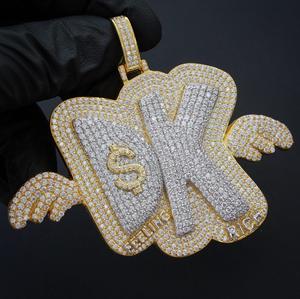 Élégant nouveau hip-hop 14k or blanc simulé Moissanite breloque initiale en argent sterling plaqué or coupe princesse - Product Image 2