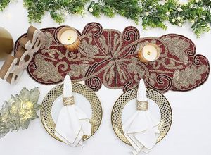 Handmade Wedding <b>Dining</b> <b>Table</b> Decorative <b>Runner</b> Christmas Floral Beaded placemat with Leaves Design for Fancy Occasions - Product Image 4