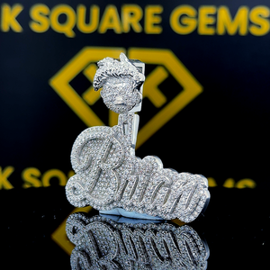 Pendentif Hip Hop personnalisé avec chiffres et lettres, argent sterling 925 avec placage rhodium, pierre en moissanite, design géométrique, bijoux unisexe - Product Image 4