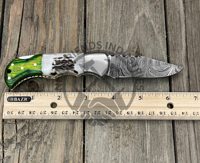 Couteau pliant de poche en acier damas 6.5 \ "personnalisable bois vert/cerf bois fait à la main Camping en plein air serrure arrière OEM/ODM