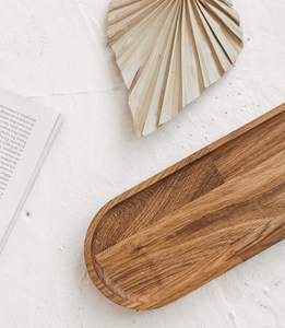 Plateau de service en bois Accaia plateau de salle à manger en bois plateau de service de forme ovale pour café thé fruits nourriture Dessert fini naturel - Product Image 2