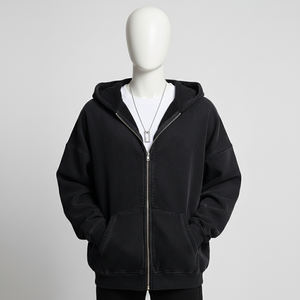 Sweat-shirts à capuche zippés pour hommes, coupe courte et ample, en molleton bouclette français de luxe, grammage lourd 400-500 g/m², épaules tombantes, qualité supérieure, de fabricants. - Product Image 1