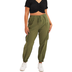 กางเกงคาร์โก้ของผู้หญิงกางเกงลำลองทรงตรงแบบผูกเชือกยางยืดปรับแต่งได้จากโรงงาน - Product Image 1