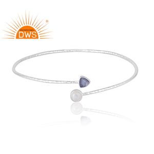 Última Venta de plata de ley 925 Arco Iris Natural Luna y tanzanita brazalete de piedras preciosas joyería personalizada para mujeres regalo para ella - Product Image 1