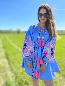 Vestido de lino bordado ucraniano nuevo hecho a mano al por mayor con borlas estilo bohemio Vyshyvanka para vestido de mujer - Product Image 3