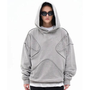 Sweat-shirts à épaules tombantes en molleton de coton épais 450 GSM, imprimé d'art, design déchiré, couture usée, style hip-hop - Product Image 6