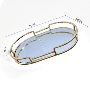 Plateau miroir en métal en fer fait main belle qualité plateau de service et de cadeau de forme ovale pour parfum Cupcake et tige de décoration - Product Image 6