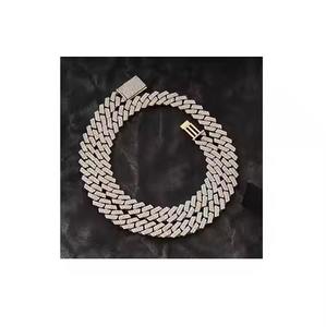 Moissanite Prong Miami Link Chain <b>Necklace</b> Two Tone 14k Yellow Gold <b>Vermeil</b> Over Solid 925 Silver Diamond Tester - Product Image 1