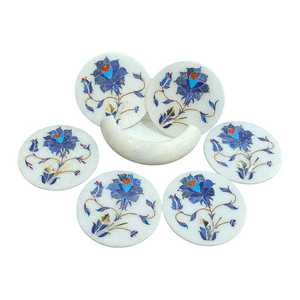 Ensemble de 6 sous-verres en marbre Pietra Dura, sous-verres en pierre incrustée faits à la main en Inde - Product Image 5