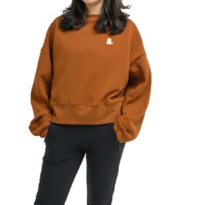 Venta al por mayor de mujeres de gran tamaño poliéster/algodón de peso pesado polar 300g sudadera forrada logotipo bordado frente gota hombro invierno - Product Image 4