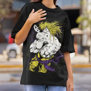 เสื้อยืด JoJo Bizarre ผ้าคอตตอนเจอร์ซีย์ 100% 240gsm แห้งเร็ว ทรงโอเวอร์ไซส์ พิมพ์ลายโลโก้ Jotaro Kujo ด้วยวิธีการพิมพ์ DTG - Product Image 1