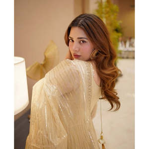 Free Shipping Wholesale Ivory <b>White</b> Georgette Pishwas Dress Gold Gota Work Anarkali <b>Maxi</b> Indian Pakistani Wedding Festive - Product Image 4