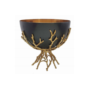 Bol de service en laiton de qualité supérieure, inspiré de la nature, avec base en forme de branche et de fleurs, élégant bol en métal doré, décoration d'intérieur unique - Product Image 6