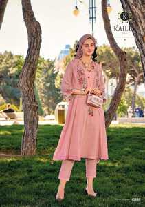 Último diseño Traje Estilo moderno Alto en demanda Pure Viscous Organa Silk Kurti Pant & Koti con Thered y accesorio Trabajo manual - Product Image 5