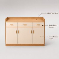 Buffet moderne en bois massif crème avec tiroirs et portes, design modulaire pour salle à manger, rangement, usage hôtelier, meubles sur mesure