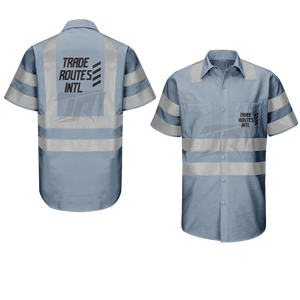Ensemble de vêtements de travail de qualité supérieure avec logo personnalisé Chemise à bretelles en polyester durable et à boutons Vêtements de sécurité réfléchissants et imperméables à col rond - Product Image 4