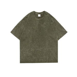 Venta al por mayor de tallas grandes de los hombres lavado ácido camisetas 100% algodón de alta calidad transpirable lona Hip Hop Streetwear Oversized Crew Tee - Product Image 2