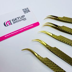 Pince à épiler pour cils GETUP BROSONS IMPEX de haute qualité, en acier inoxydable doré, à pointe lisse, avec poignée diamantée, couleurs plasma - Product Image 2