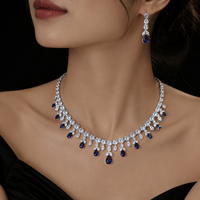 Ensemble de bijoux en zircone cubique AAA+ - Collier et boucles d'oreilles en forme de poire pour femmes - Micro pavé plaqué or 18 carats - Bijoux de mariage