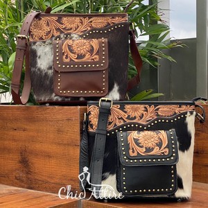 Venta caliente mujeres al por mayor pelo en cuero de vaca bandolera cuero genuino tachuelas lujo moda viaje para mujeres - Product Image 1