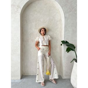 Blusa de Algodón Bordada con Lazo Delantero para Mujer, Color Piedra, Ropa Elegante al por Mayor para Uso Diario - Product Image 3