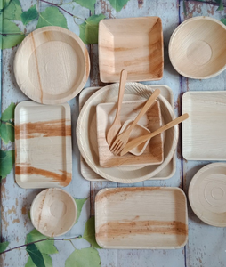 Juego de vajilla desechable de hoja de palma de areca de bambú rectangular personalizado, platos de bambú biodegradables para fiestas de bodas, venta a granel - Product Image 1