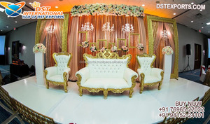Ensemble de canapé en bois sculpté lourd pour les étapes de mariage asiatique fabricant d'ensemble de canapé en bois pour la scène de mariage - Product Image 2