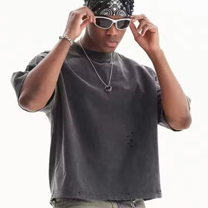 Venta al por mayor de camisetas recortadas en caja, camisetas en blanco de alta calidad con cuello simulado y ajuste cuadrado, camisetas de gran tamaño con hombros caídos para hombre - Product Image 3