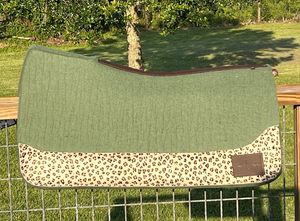 Assorted Color Premium Western Green Saddle <b>Pad</b> with Leopard Print Accent Fleece Lining Various Sizes Available - Product Image 2