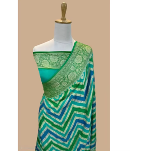 Sari de Chifón Puro Banarasi, Diseño Tradicional Zari, Tela para Blusa sin Coser, Protección Solar para Fiestas, Secado Rápido, Elegante - Product Image 1