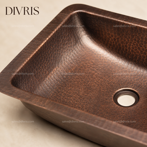 Évier de cuisine rectangulaire en cuivre martelé fait main, à encastrer, finition mate, design rustique, un trou, 20,75 x 14,75 po - Product Image 2