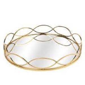 ถาดกระจกกลมสีทองสำหรับตกแต่งบ้านและงานแต่งงานถาดเสิร์ฟอาหารจากอินเดียดีไซน์คลาสสิก - Product Image 5