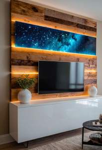 Décoration murale moderne en bois et résine époxy de luxe, faite à la main, avec éclairage LED, imperméable, design naturel pour l'intérieur de la pièce - Product Image 3