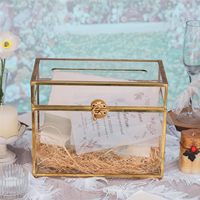 Boîte à cartes de mariage avec fente, boîte à enveloppes en verre doré avec couvercle pour réception de fête d'anniversaire, centre de table rectangulaire vintage