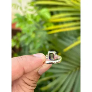 925 <b>Silver</b> Natural Amethyst Diamond <b>Ring</b> - Product Image 4