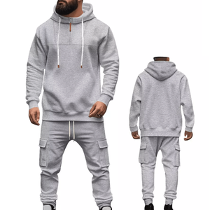 Chándal 100% de algodón con cremallera de cuarto de lana para hombre, conjunto sólido de 2 piezas, pantalones de invierno para correr de talla grande con técnicas estampadas - Product Image 6