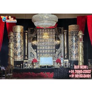 Decoración de Escenario Negro y Dorado para Gran Recepción de Boda, Decoración de Escenario para Recepción de Boda Hindú, Decoración de Escenario para Eventos de Boda Canadienses - Product Image 1