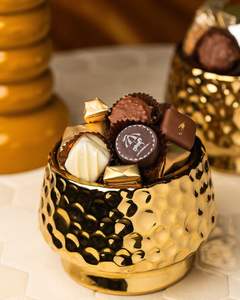 Luxury Golden <b>Chocolate</b> Bowl With Lid Hammered Style Bowl Minaret Round For <b>Ramadan</b> Wholesale Suppliers For Exports From India - Product Image 2