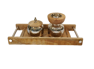 New <b>Hammered</b> Design Bakhoor Incense <b>Holder</b> Burner for Ramadan Fragrance Usage With Wooden Tray in Wholesale Price - Product Image 3
