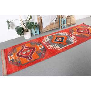 Tapis de 3,3 x 11,3 pieds, tapis Herki vintage, tapis persan en laine rouge turque - Product Image 4